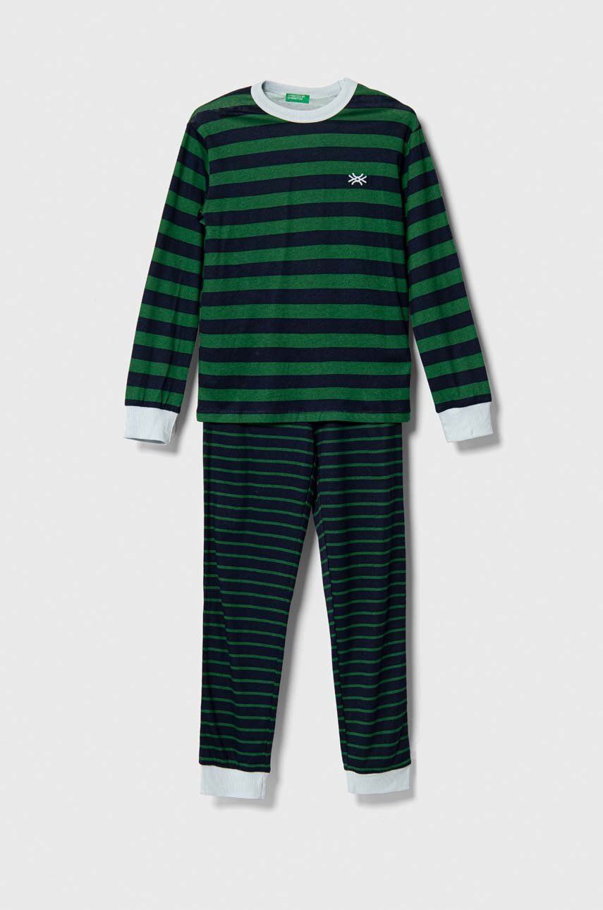 Dětské pyžamo United Colors of Benetton zelená barva - zelená - Hlavní materiál: 50 % Bavlna