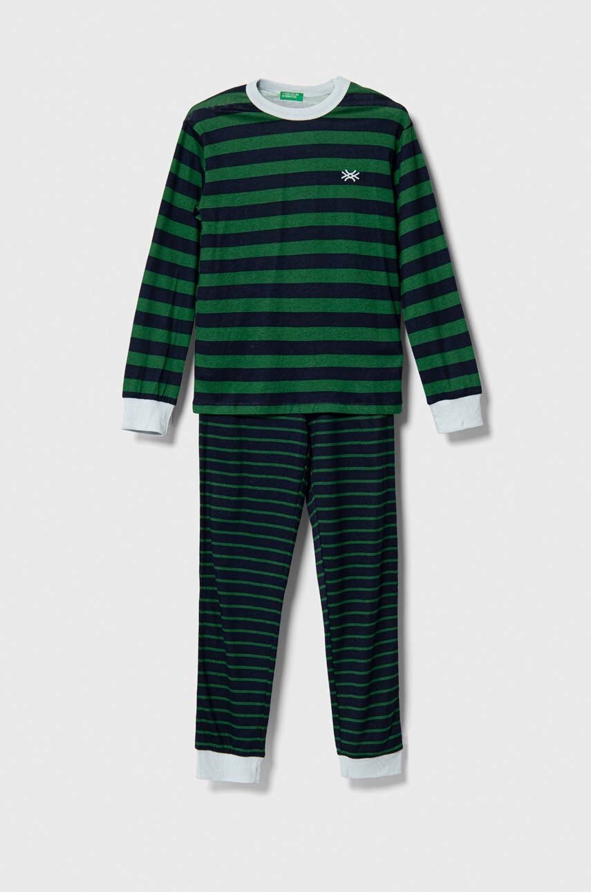 

Детска пижама United Colors of Benetton в зелено с десен, Зелен