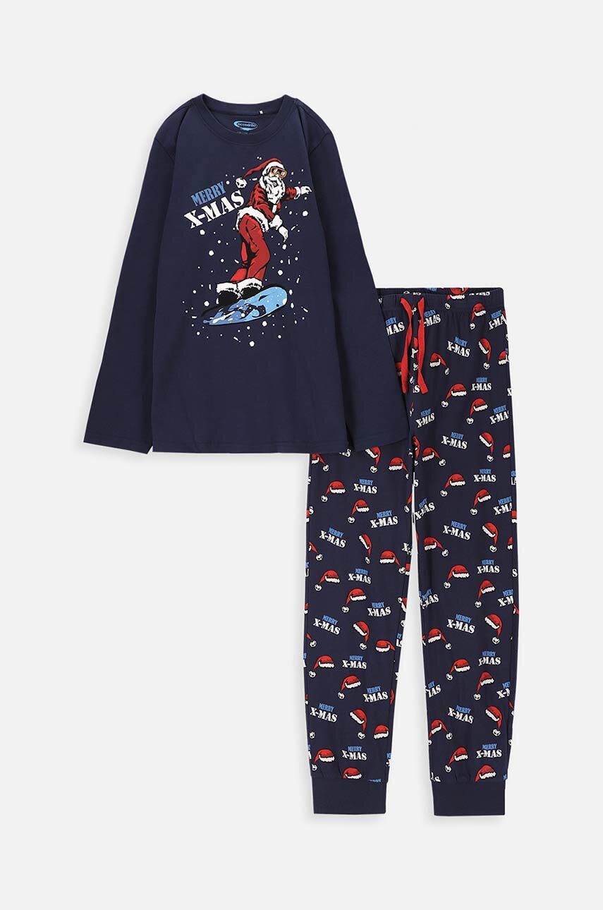 Coccodrillo pijamale de bumbac pentru copii culoarea albastru marin, cu imprimeu