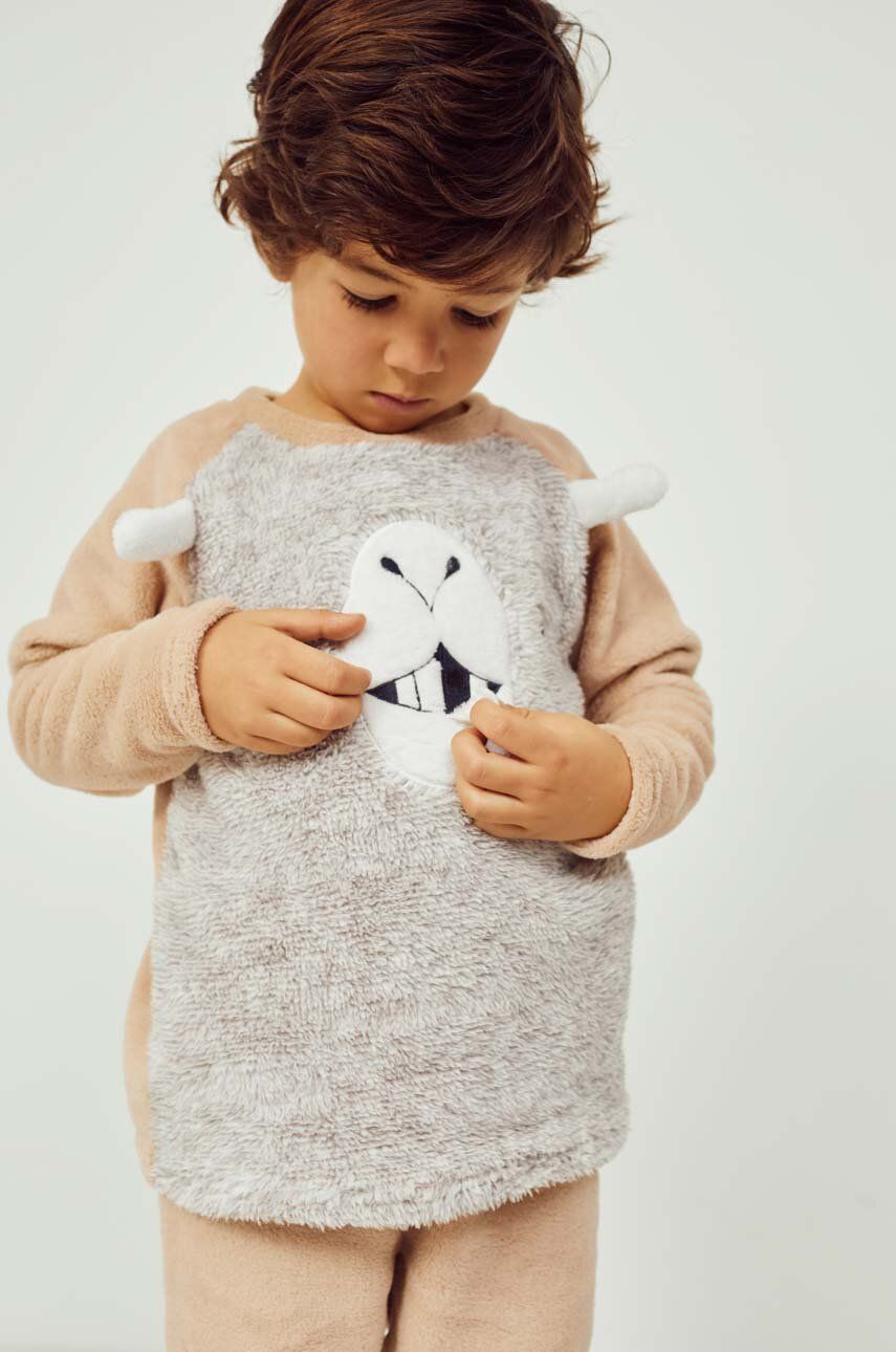 Dětské pyžamo zippy hnědá barva, s aplikací - hnědá - 100 % Polyester