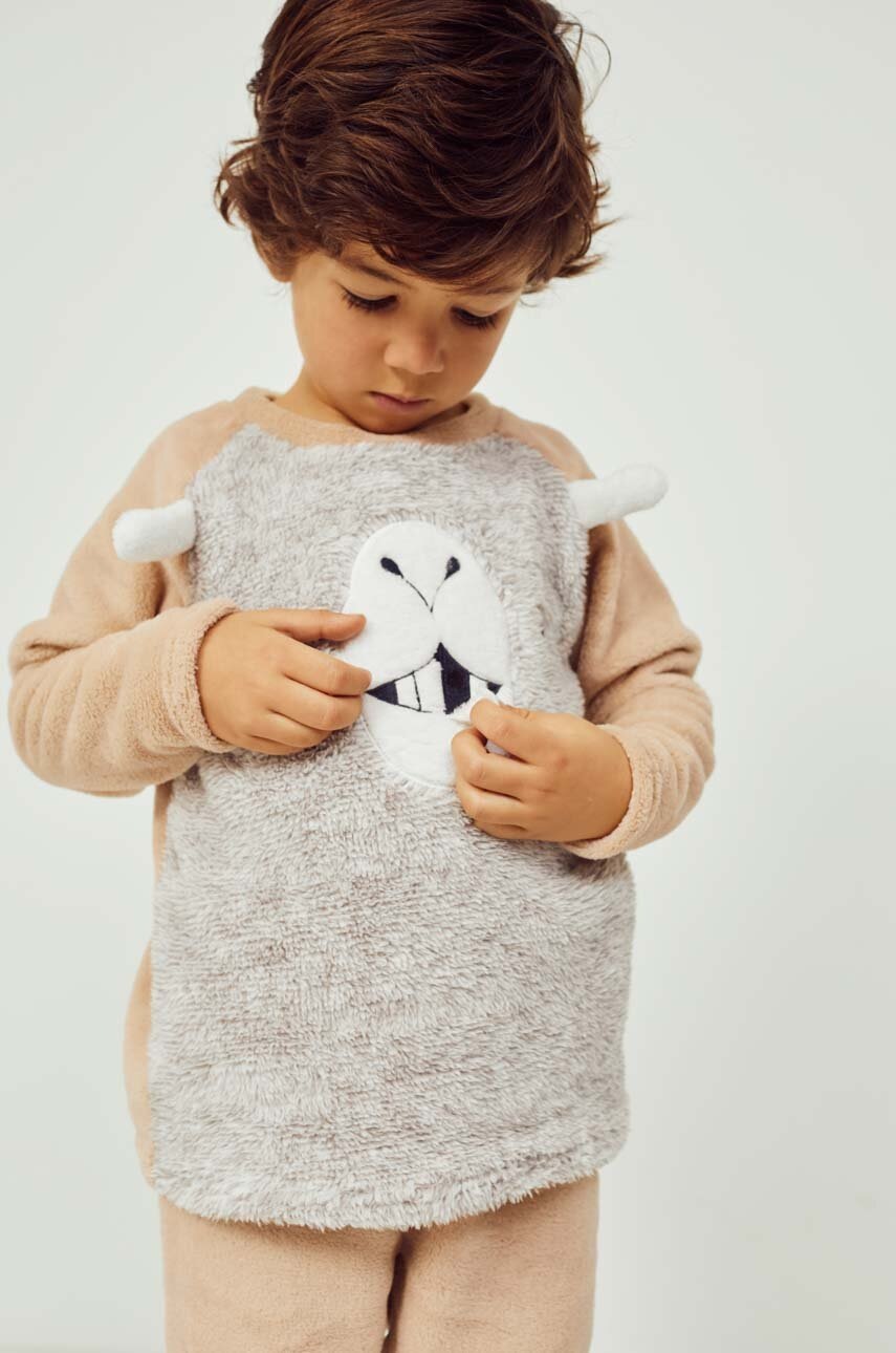 zippy pijama copii culoarea maro, cu imprimeu