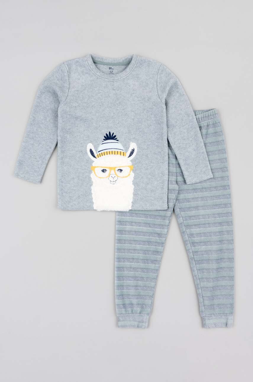 zippy pijama copii culoarea gri, cu imprimeu