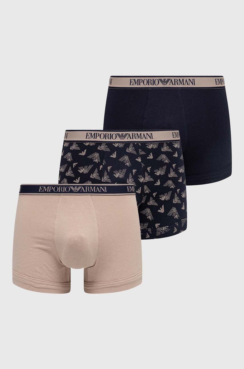 Levně Boxerky Emporio Armani Underwear 3-pack pánské, béžová barva