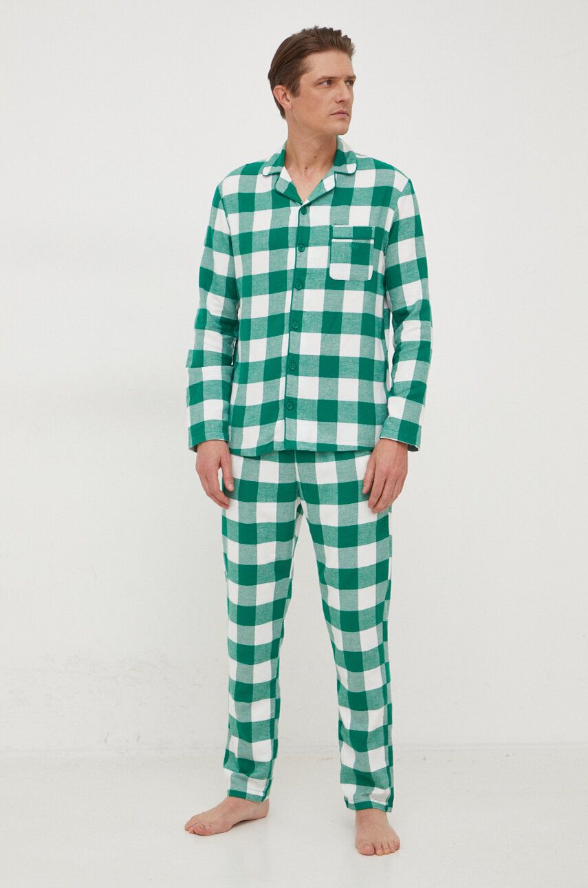 Levně Bavlněné pyžamo United Colors of Benetton zelená barva