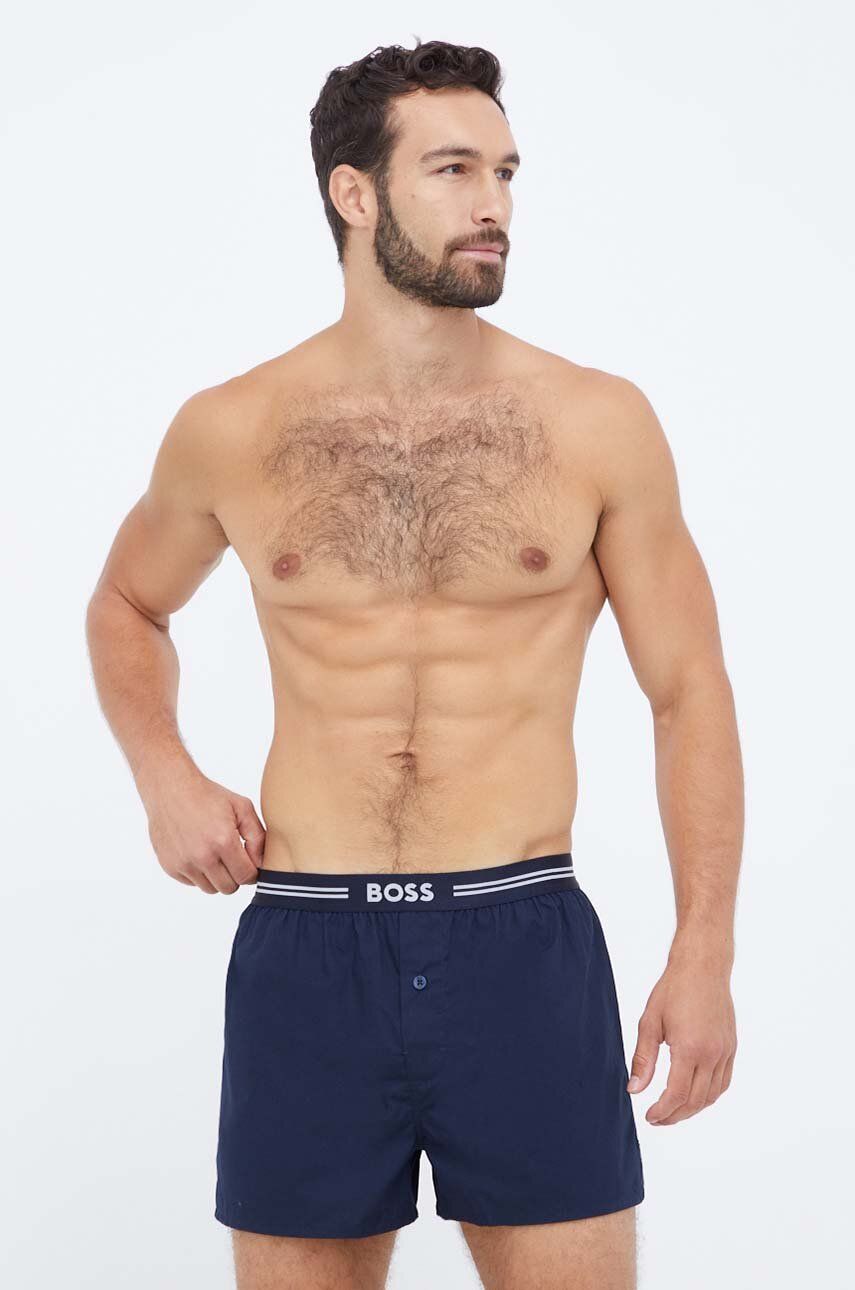 Bavlněné boxerky BOSS 3-pack tmavomodrá barva - námořnická modř - 100 % Bavlna