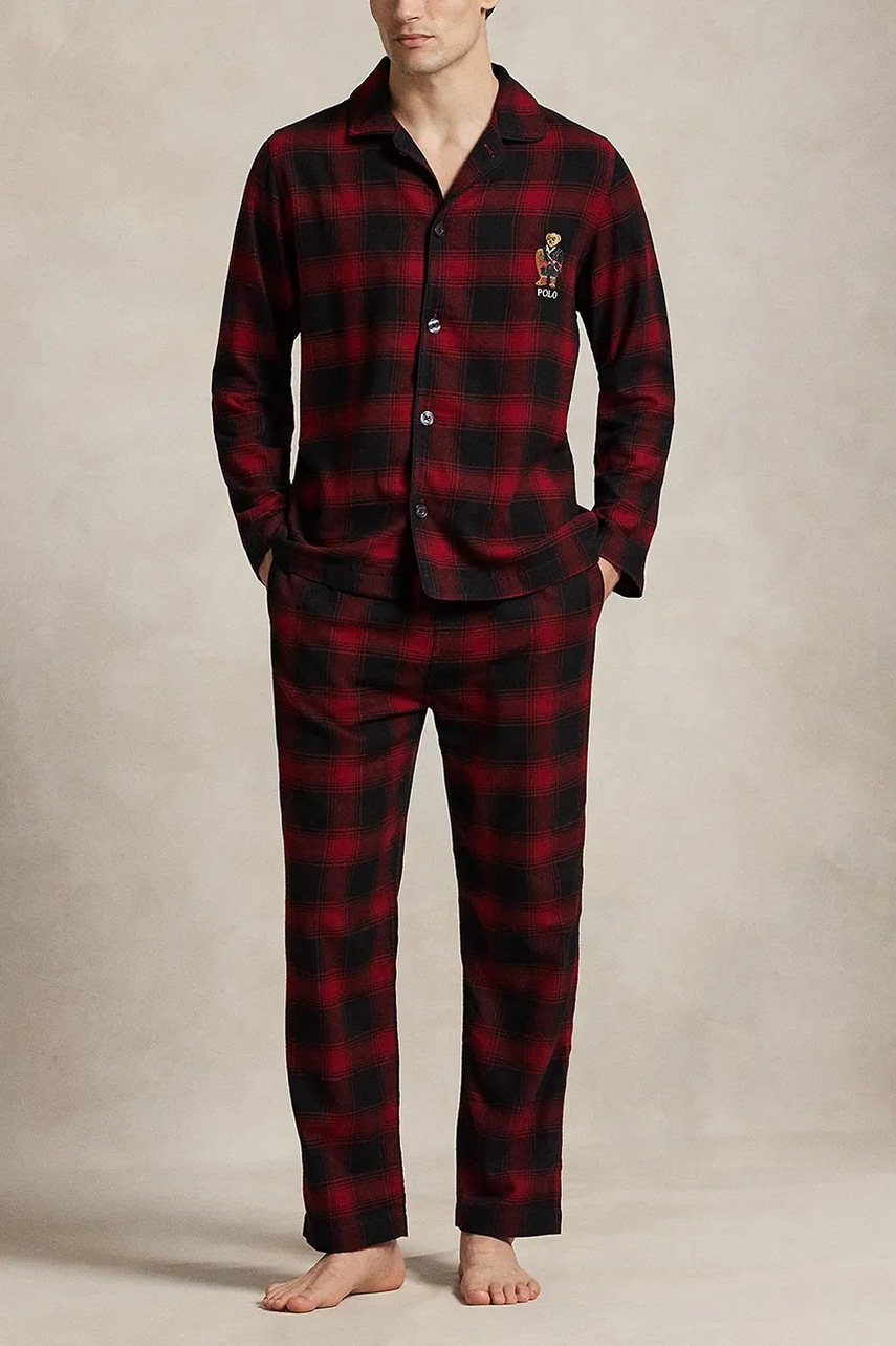 Polo Ralph Lauren piżama bawełniana kolor bordowy wzorzysta 714915985