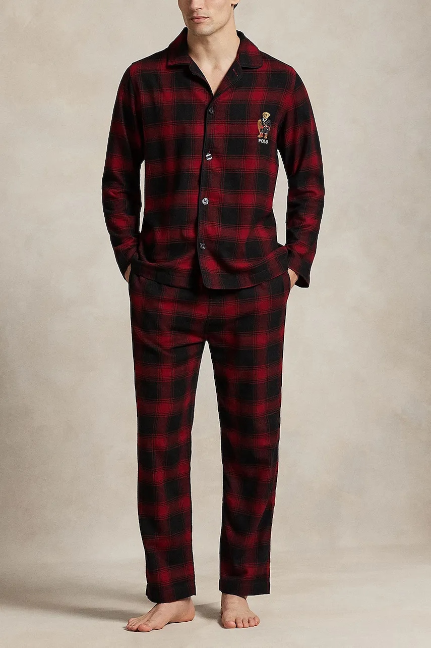 Polo Ralph Lauren piżama bawełniana kolor bordowy wzorzysta 714915985