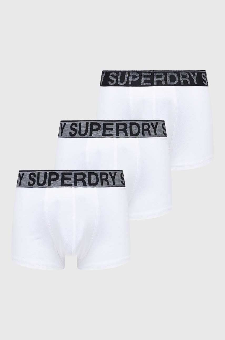 Boxerky Superdry 3-pack pánské, bílá barva - bílá - 95 % Bavlna