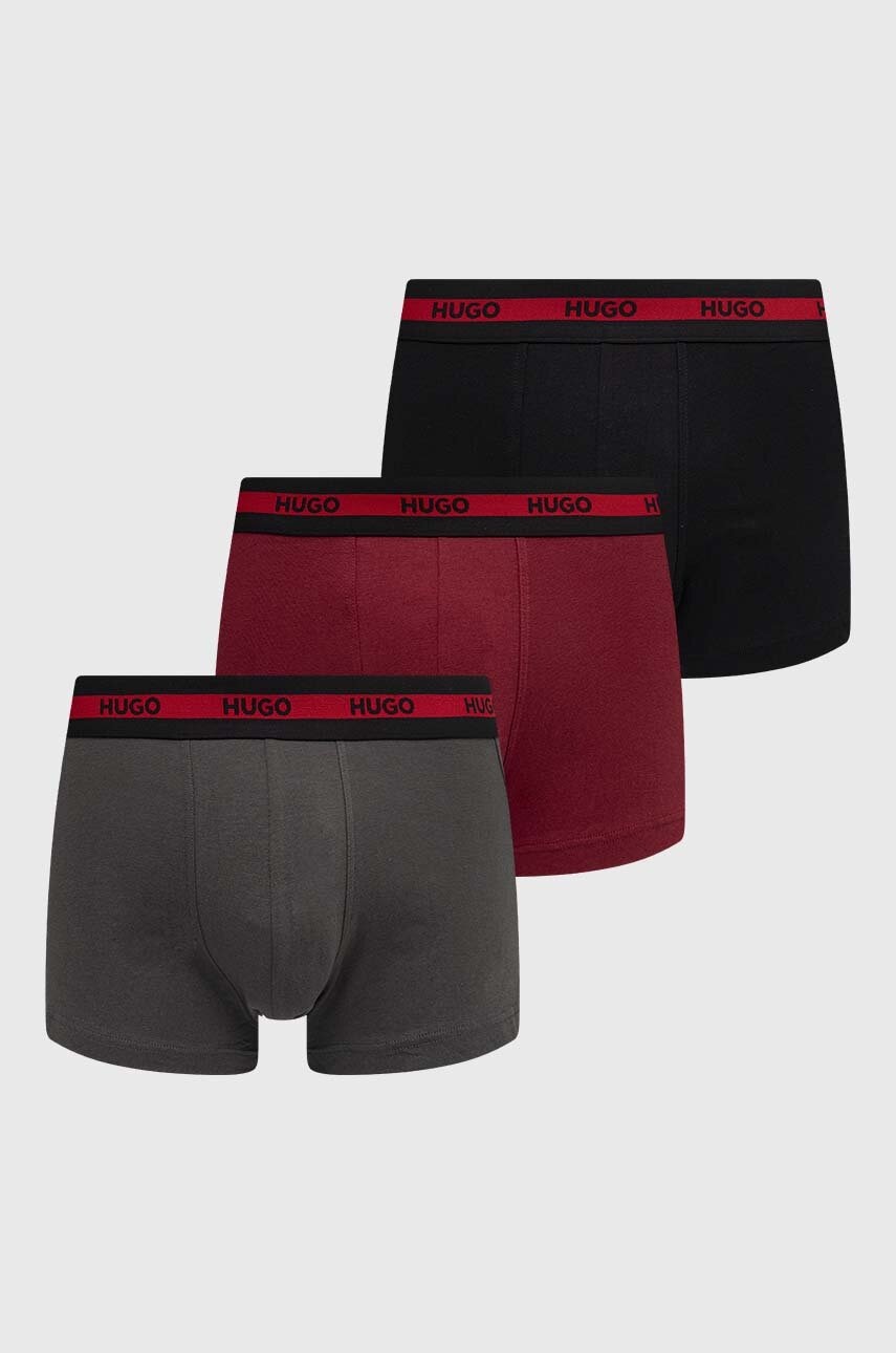 Levně Boxerky HUGO 3-pack pánské, šedá barva