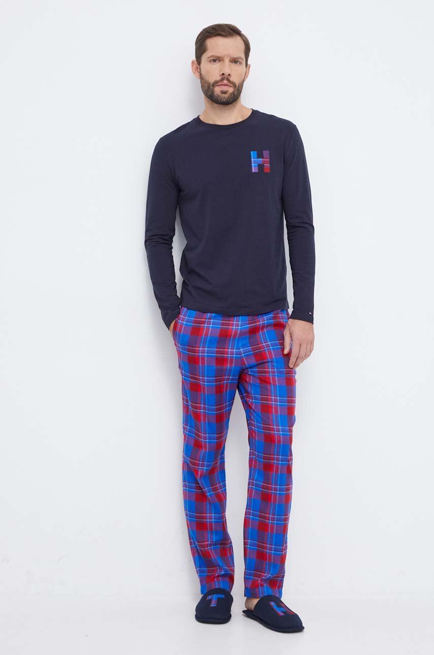 Pyžamo a pantofle Tommy Hilfiger tmavomodrá barva - námořnická modř - Hlavní materiál: 95 % Bavlna
