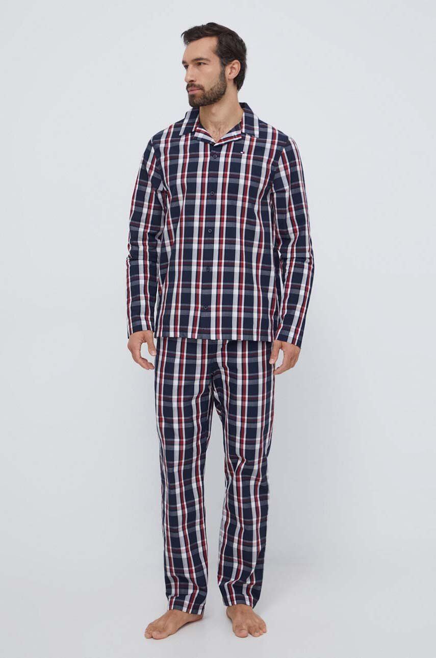 Bavlněné pyžamo Tommy Hilfiger tmavomodrá barva - námořnická modř - 100 % Bavlna