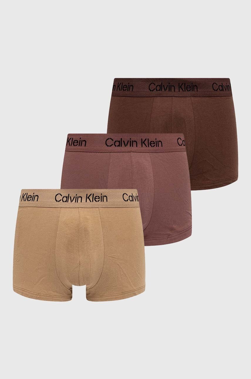 Boxerky Calvin Klein Underwear 3-pack pánské, hnědá barva - hnědá - 95 % Bavlna