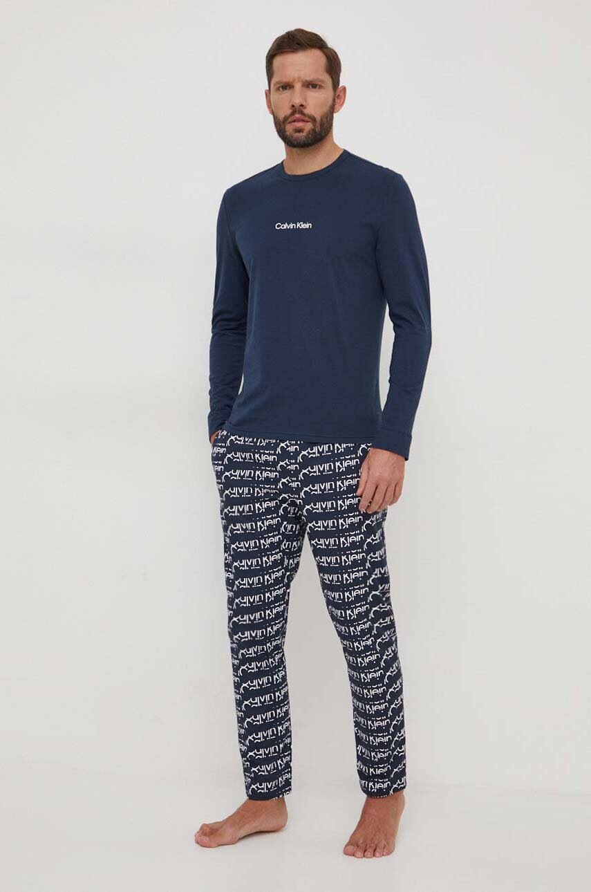 

Пижама Calvin Klein Underwear мъжка в тъмносиньо с десен, Тъмносин