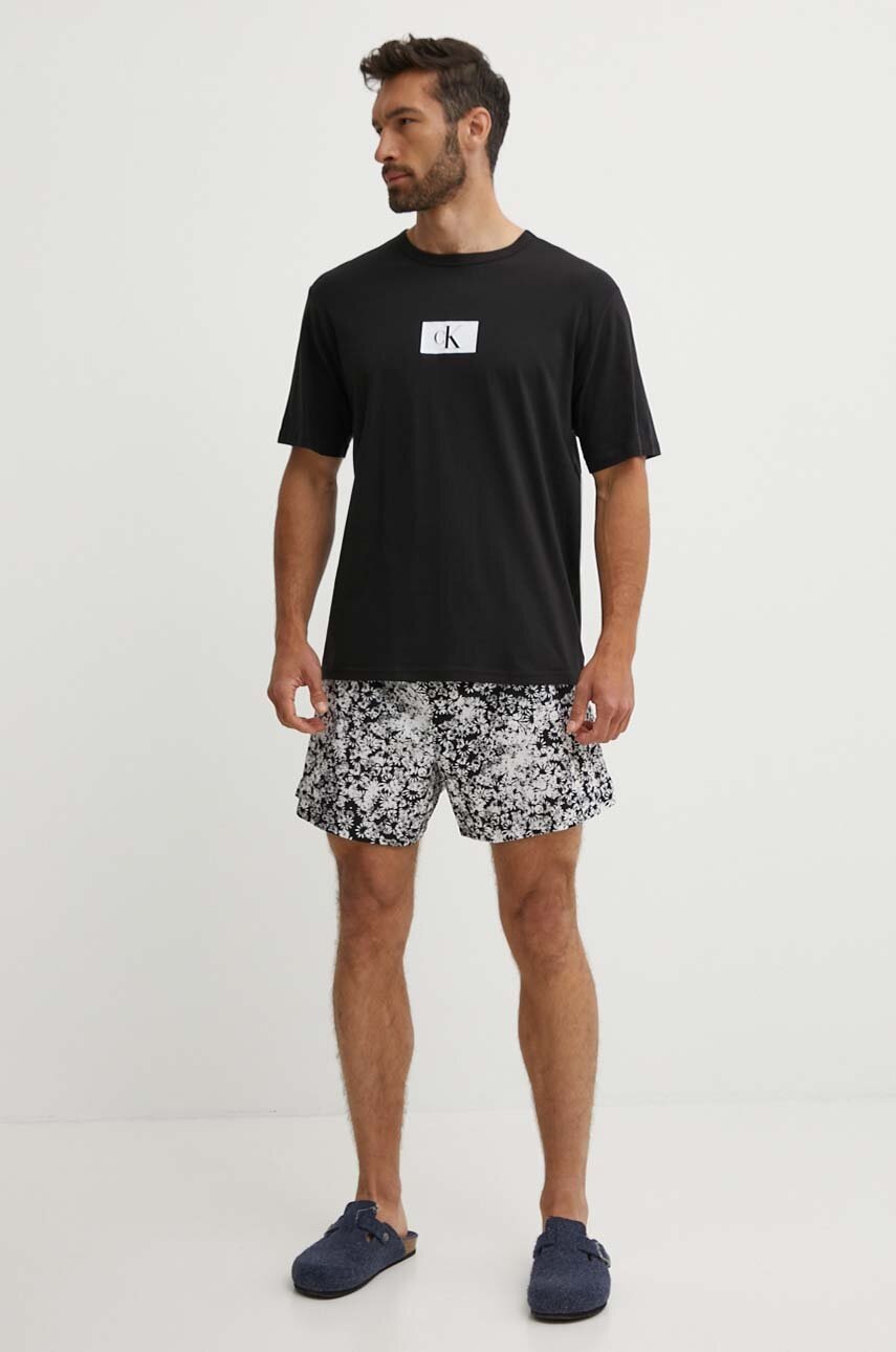 

Памучна пижама Calvin Klein Underwear в черно с принт, Черен