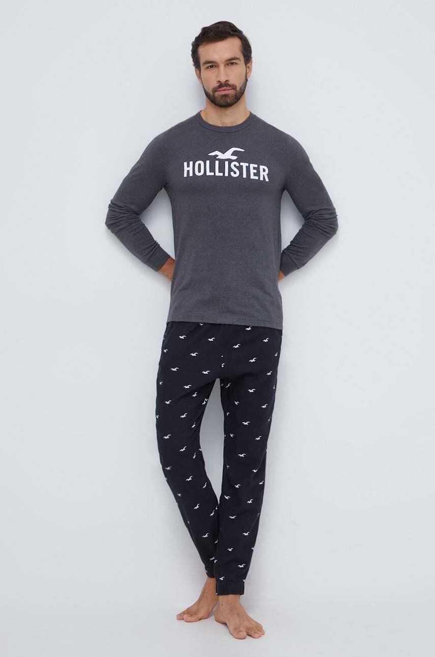 Hollister Co. pijama barbati, culoarea negru, modelator
