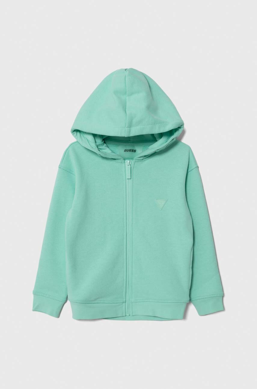 Детская кофта Guess цвет бирюзовый с капюшоном однотонная Детская кофта Guess цвет бирюзовый с капюшоном однотонная