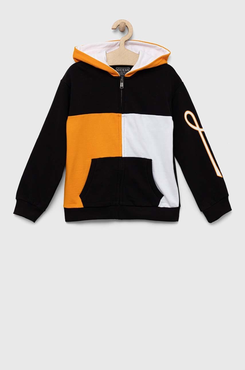 Хлопковая кофта Guess цвет чёрный с капюшоном узор Хлопковая кофта Guess цвет чёрный с капюшоном узор