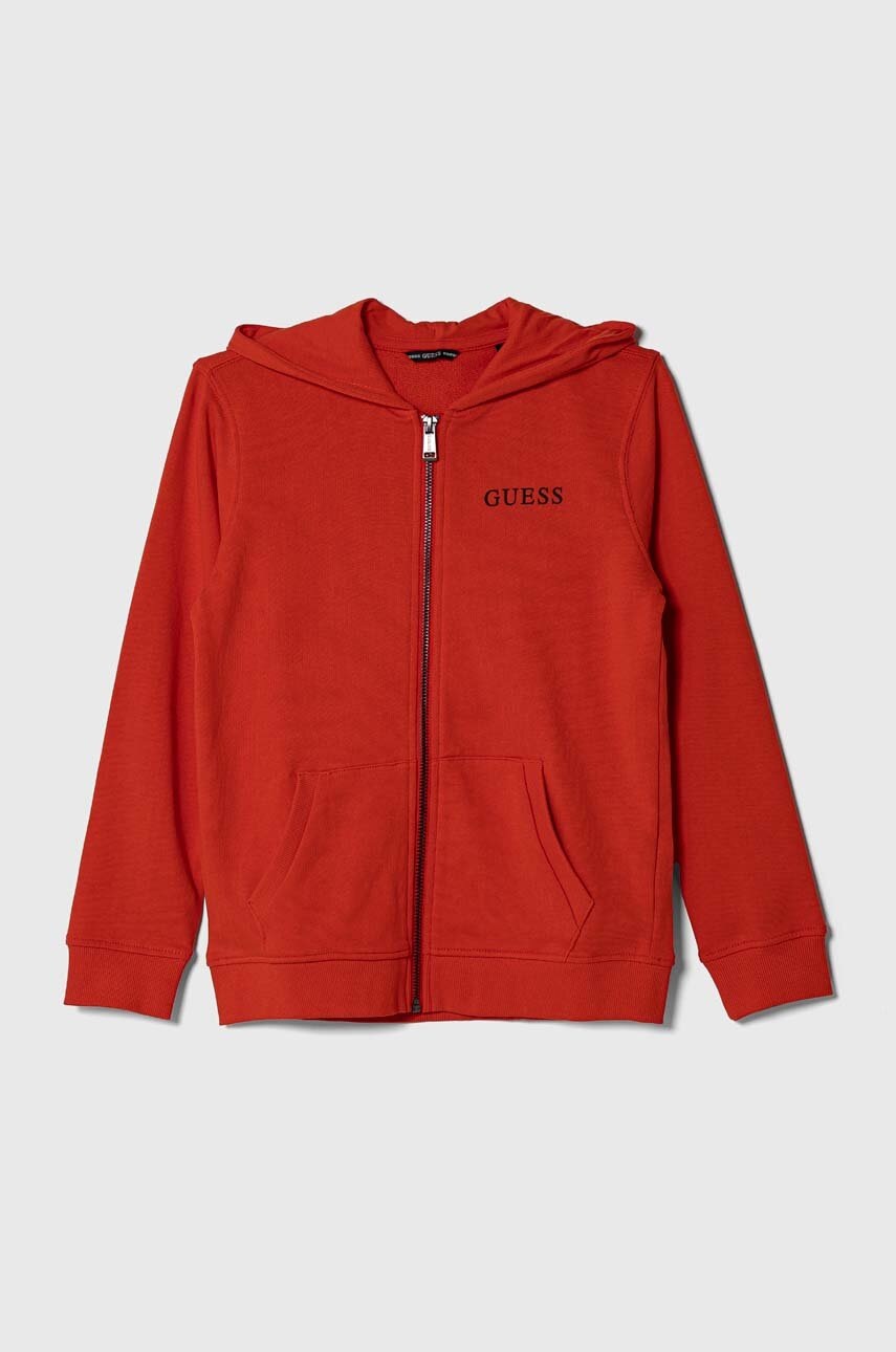 

Дитяча кофта Guess колір червоний з капюшоном меланж