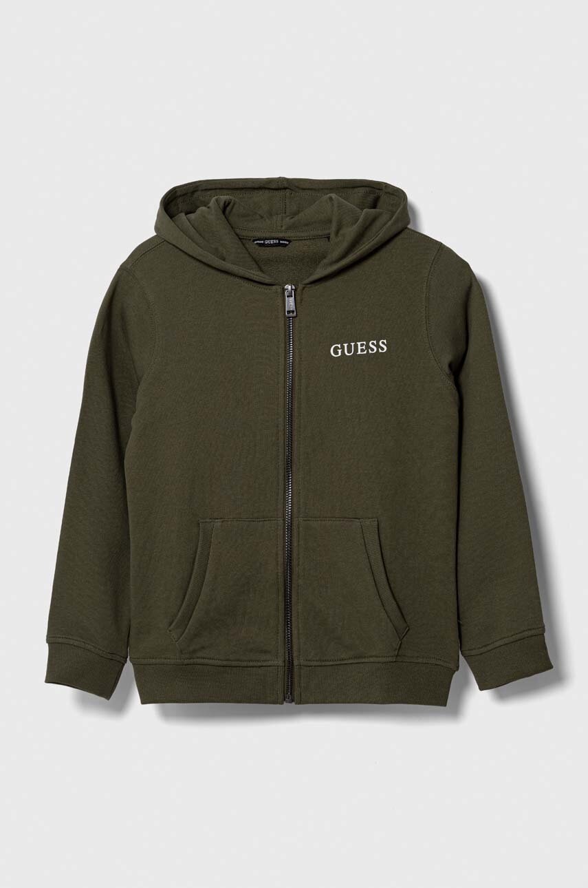 

Детски суичър Guess в зелено с качулка с меланжов десен, Зелен