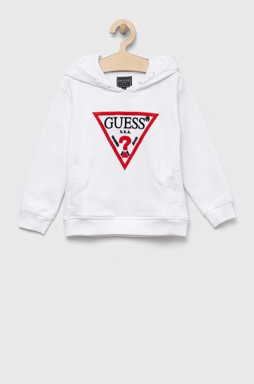 

Дитяча бавовняна кофта Guess колір білий з аплікацією