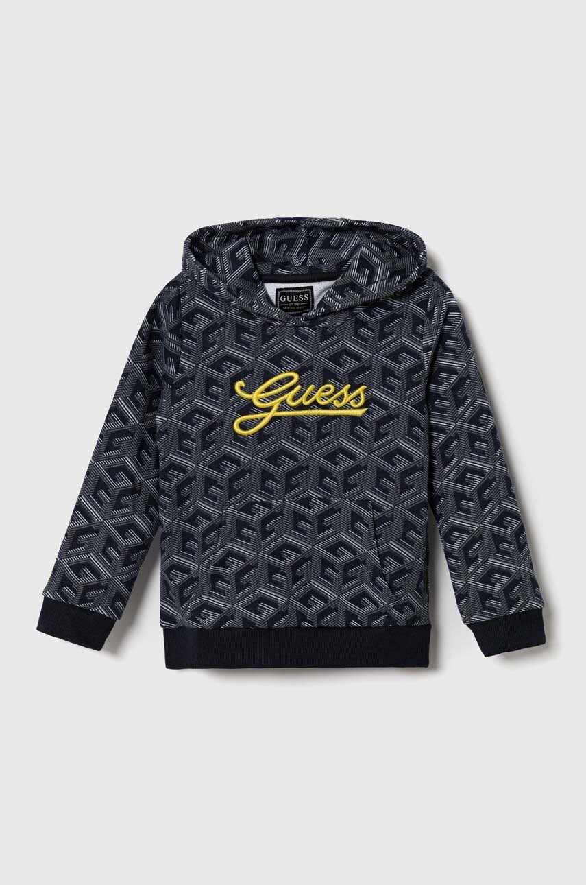 

Детская хлопковая кофта Guess цвет синий с капюшоном узор