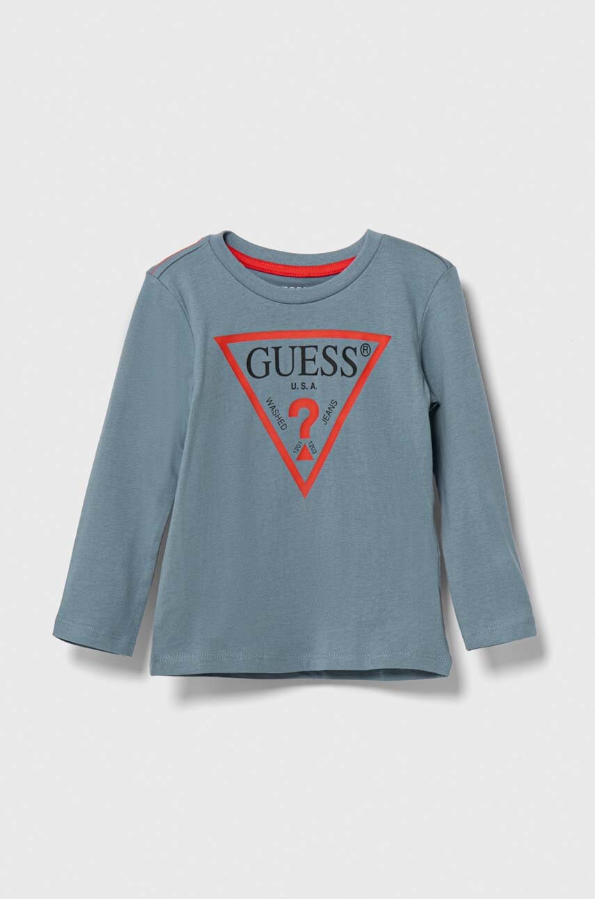 

Дитячий бавовняний лонгслів Guess з принтом