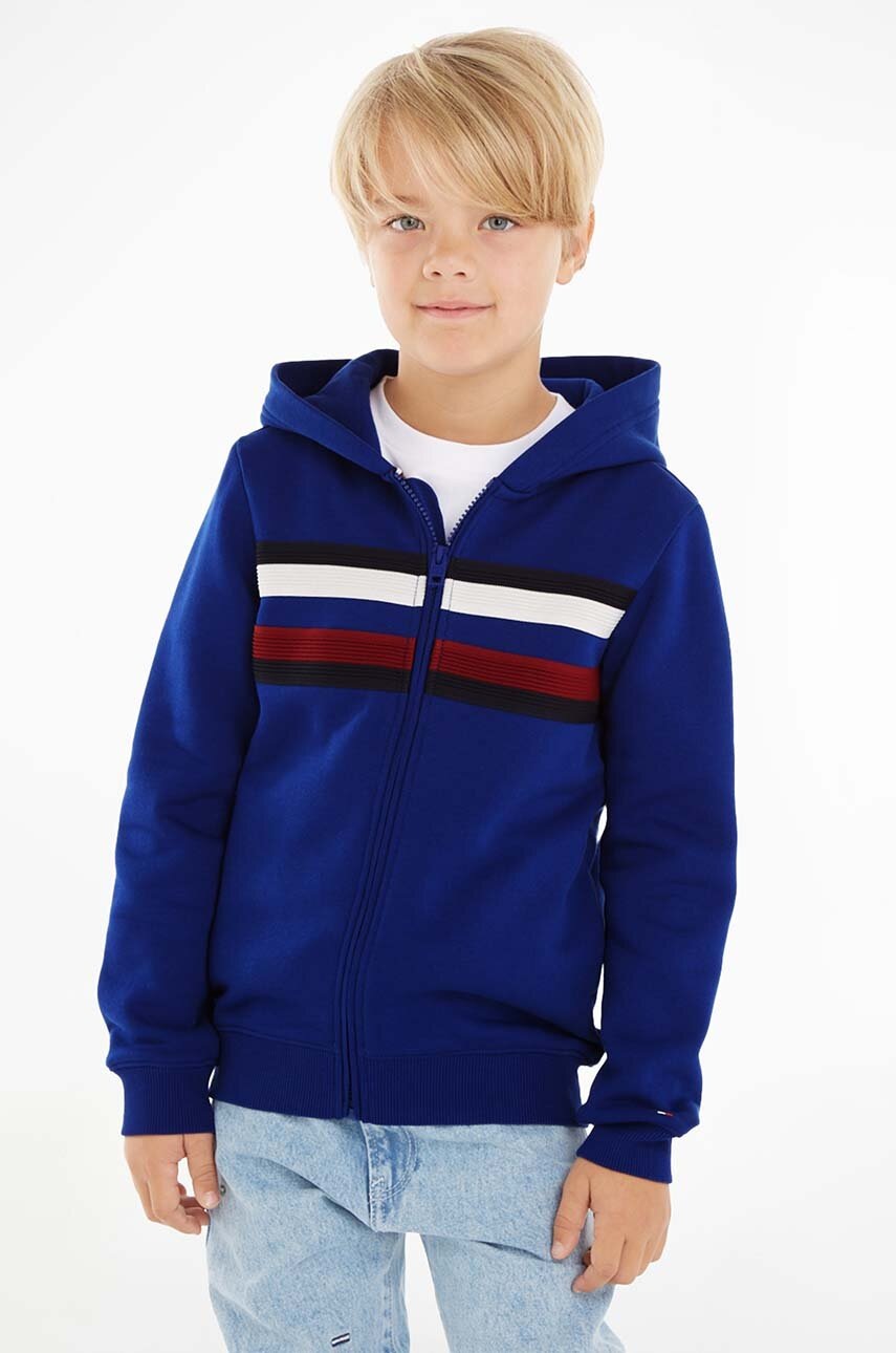 

Детски суичър Tommy Hilfiger в тъмносиньо с качулка с апликация, Тъмносин