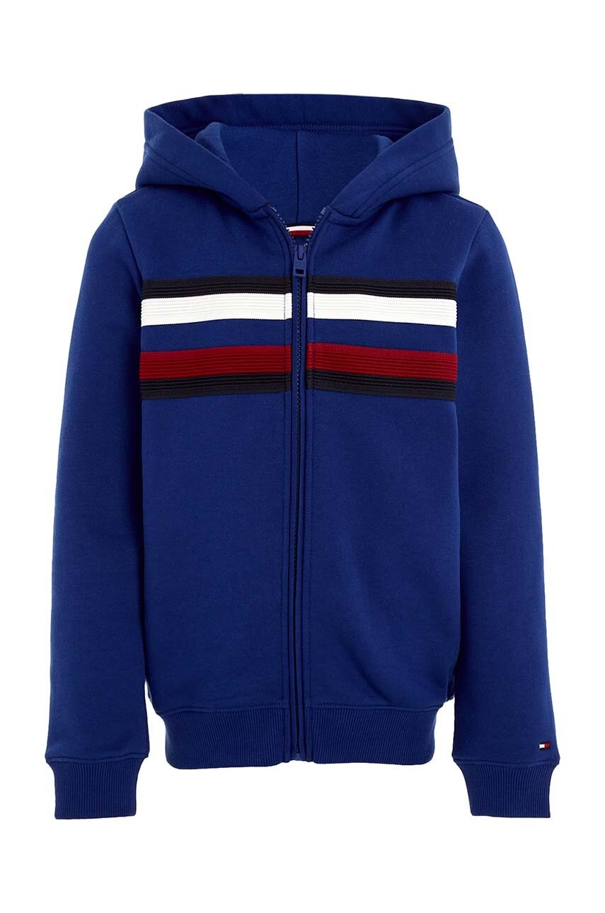 

Детская кофта Tommy Hilfiger цвет синий с капюшоном с аппликацией