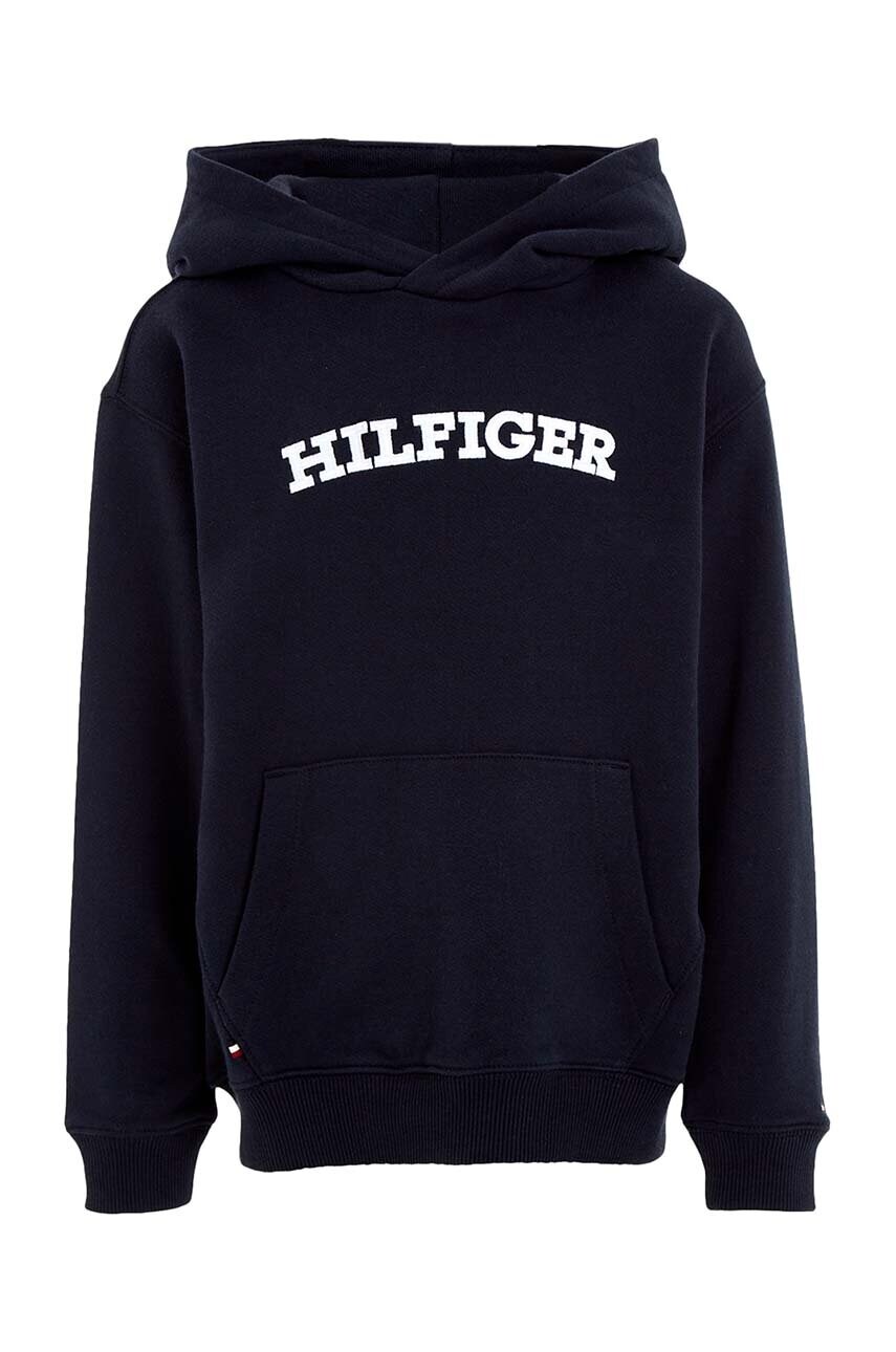 

Дитяча кофта Tommy Hilfiger колір синій з капюшоном з аплікацією