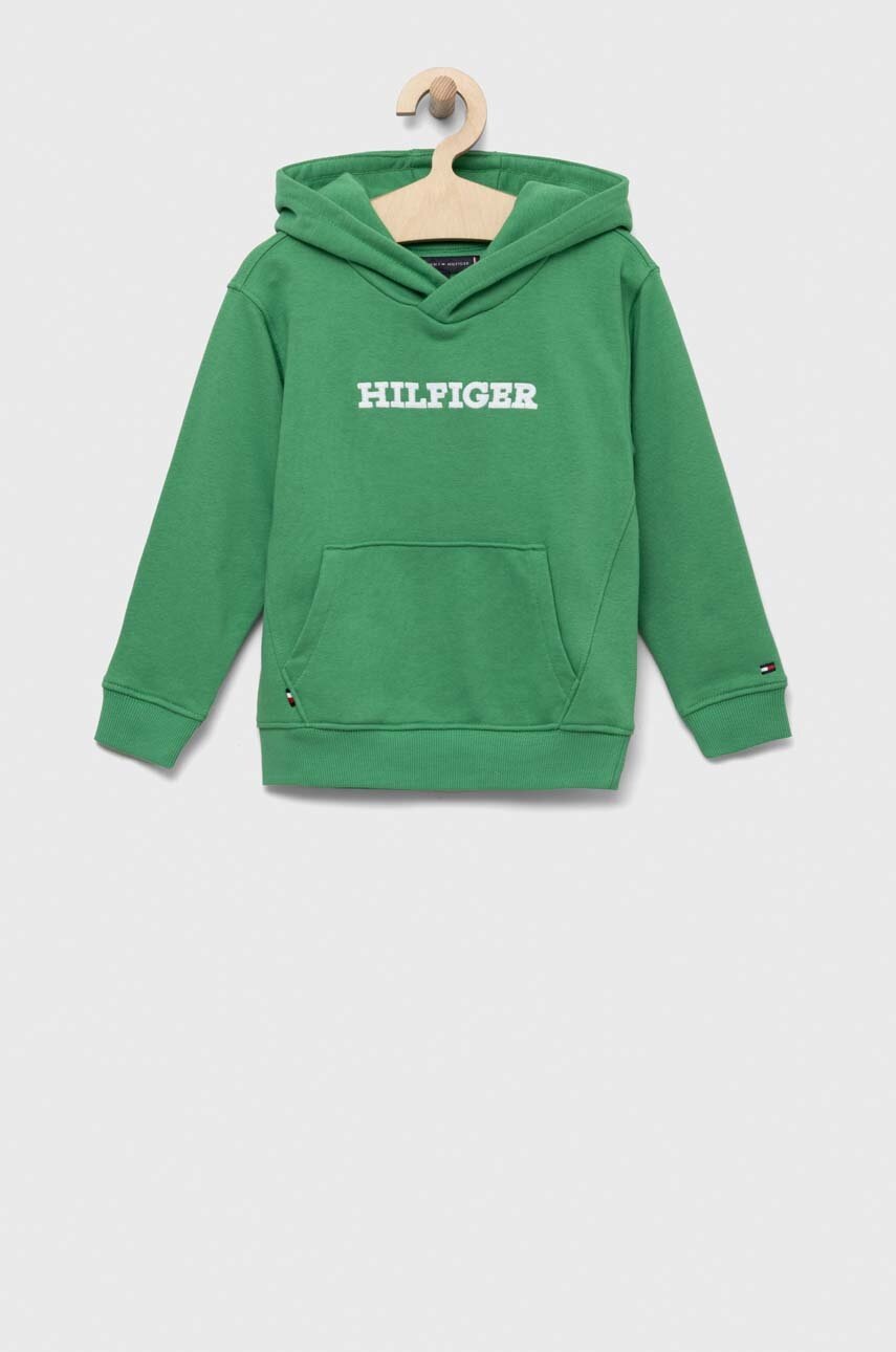 

Детская кофта Tommy Hilfiger цвет зелёный с капюшоном с аппликацией