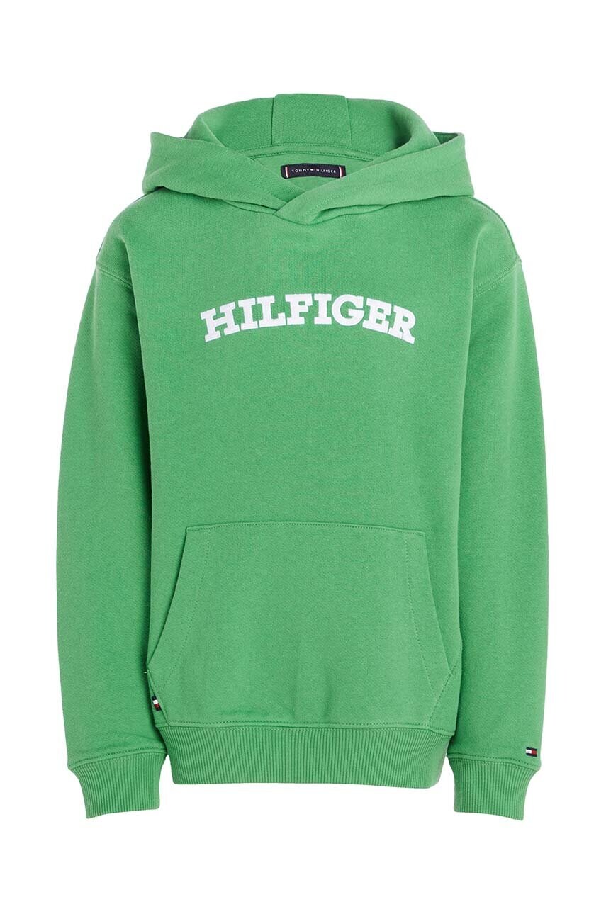 

Детская кофта Tommy Hilfiger цвет зелёный с капюшоном с аппликацией