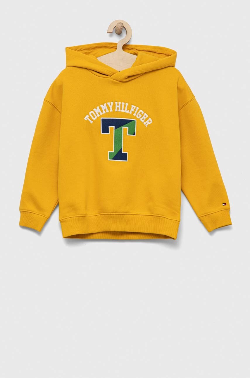 Детская кофта Tommy Hilfiger цвет жёлтый с капюшоном с аппликацией Детская кофта Tommy Hilfiger цвет жёлтый с капюшоном с аппликацией