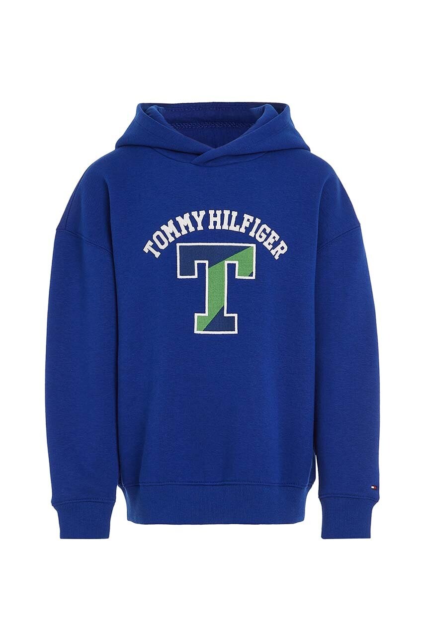 

Детская кофта Tommy Hilfiger цвет синий с капюшоном с аппликацией