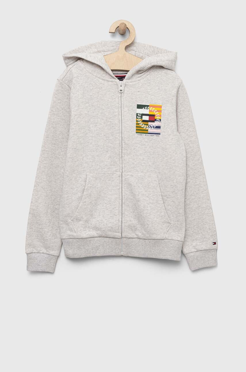 

Дитяча кофта Tommy Hilfiger колір сірий з капюшоном з принтом