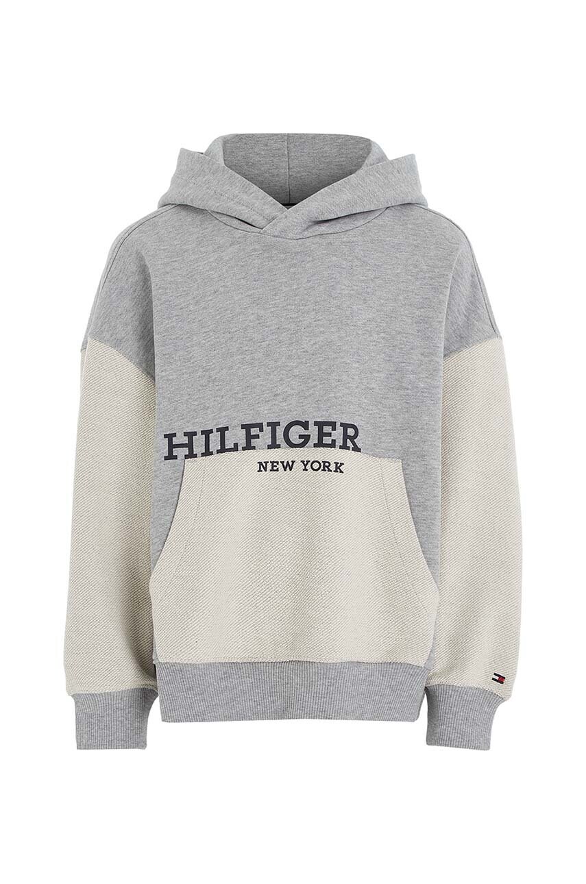 

Дитяча бавовняна кофта Tommy Hilfiger колір сірий з капюшоном візерунок