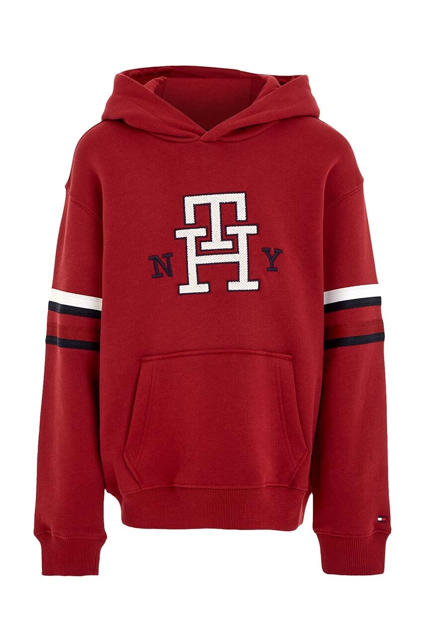 

Детская кофта Tommy Hilfiger цвет красный с капюшоном с аппликацией