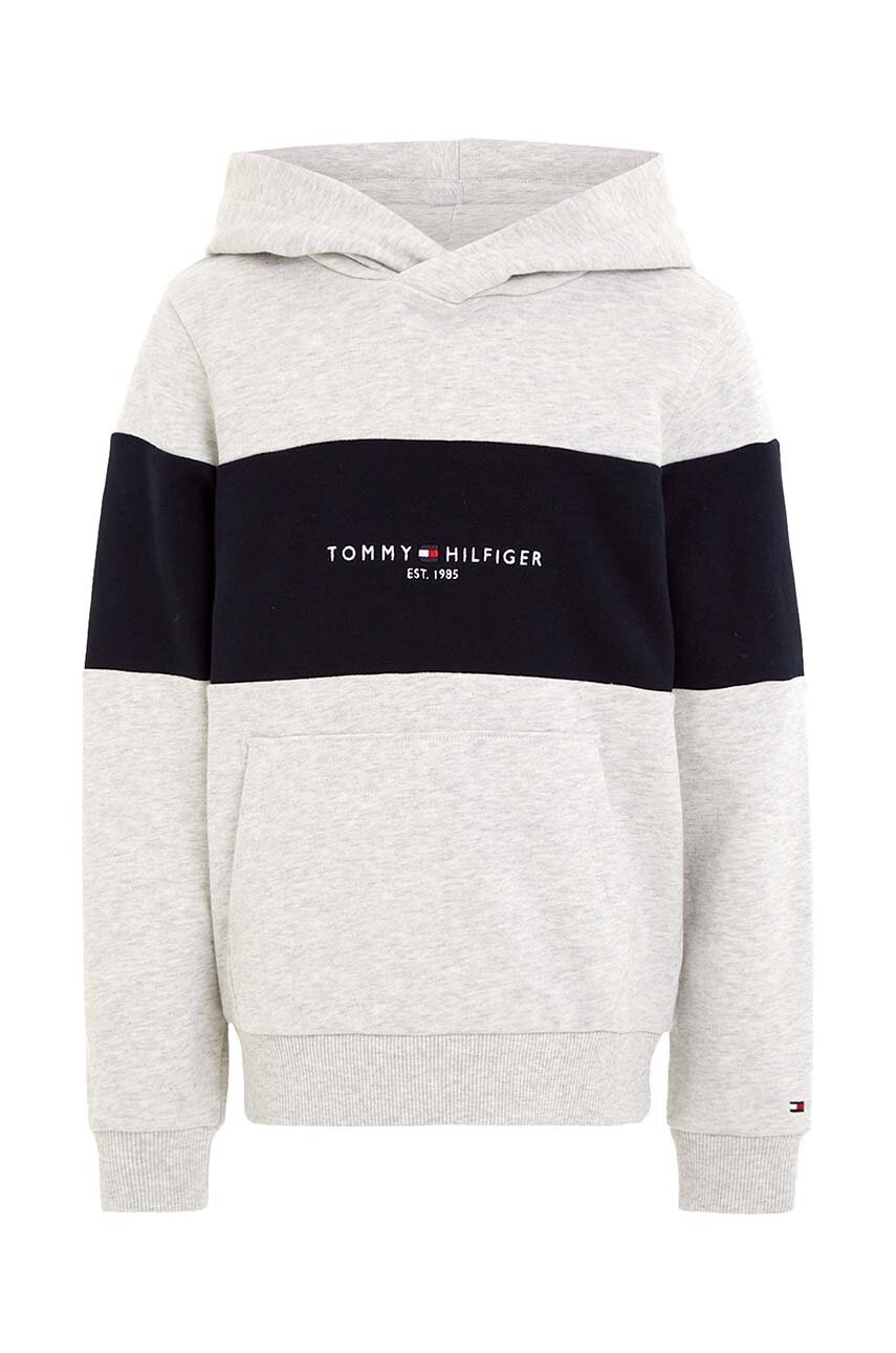 

Дитяча бавовняна кофта Tommy Hilfiger колір сірий з капюшоном візерунок