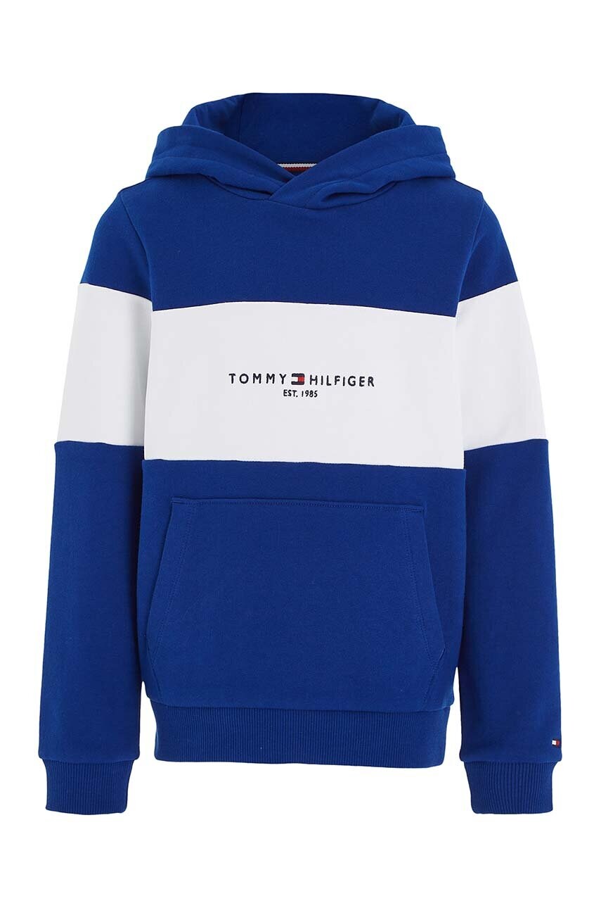 

Детская хлопковая кофта Tommy Hilfiger цвет синий с капюшоном узор