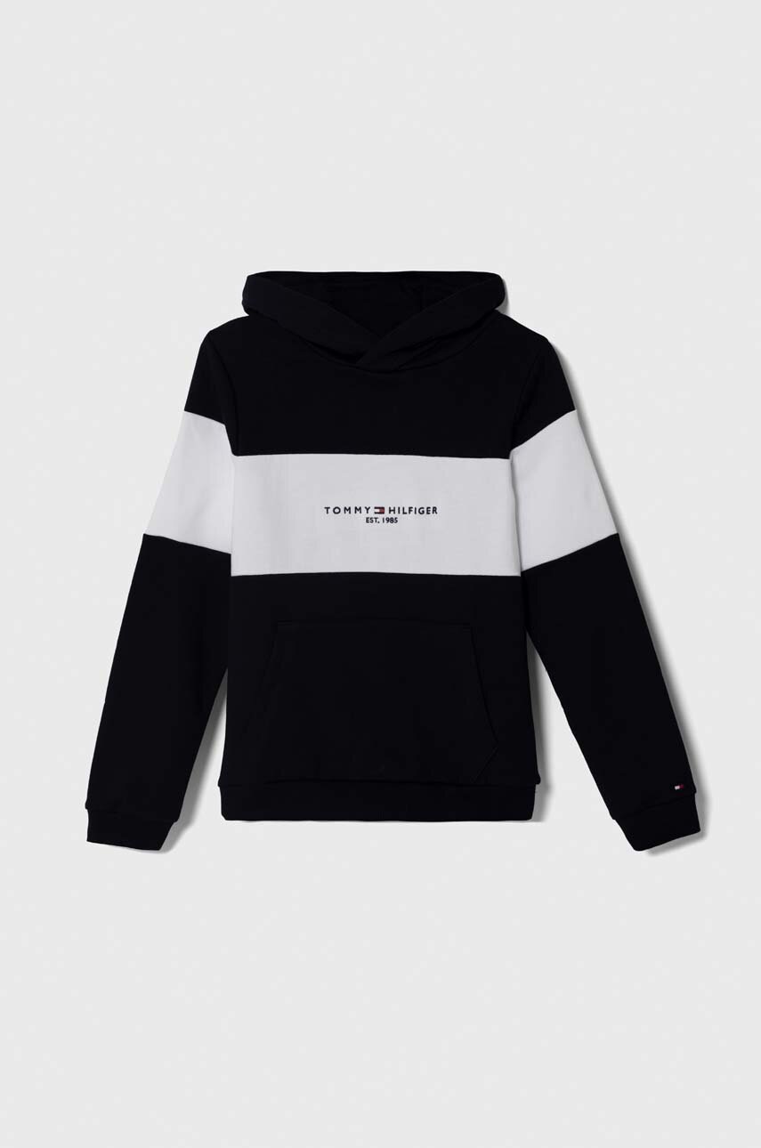 

Дитяча бавовняна кофта Tommy Hilfiger колір синій з капюшоном візерунок