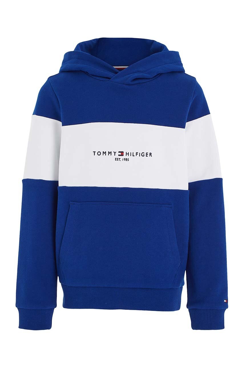 

Дитяча бавовняна кофта Tommy Hilfiger колір синій з капюшоном візерунок