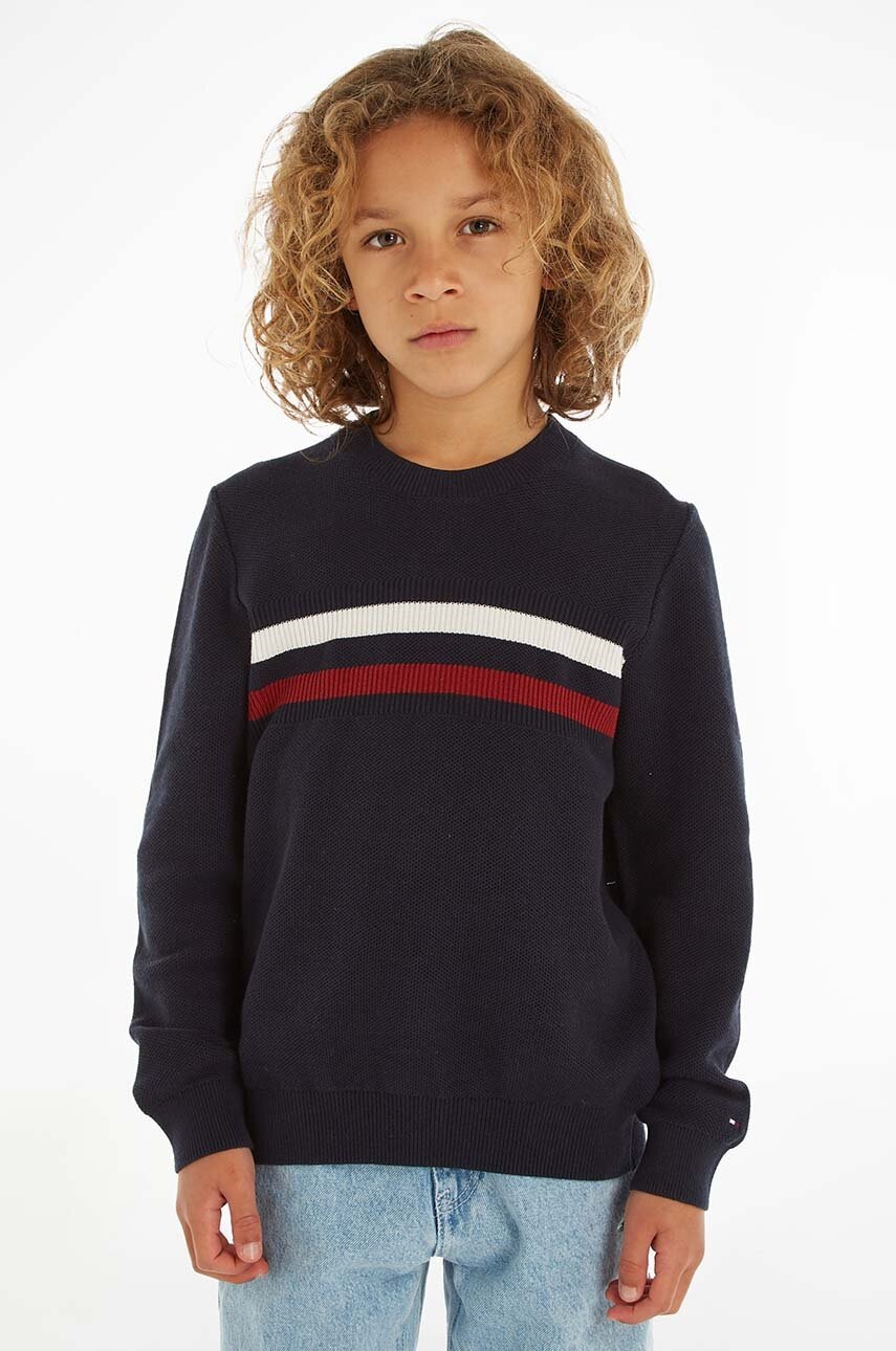 

Детски памучен пуловер Tommy Hilfiger в тъмносиньо, Тъмносин