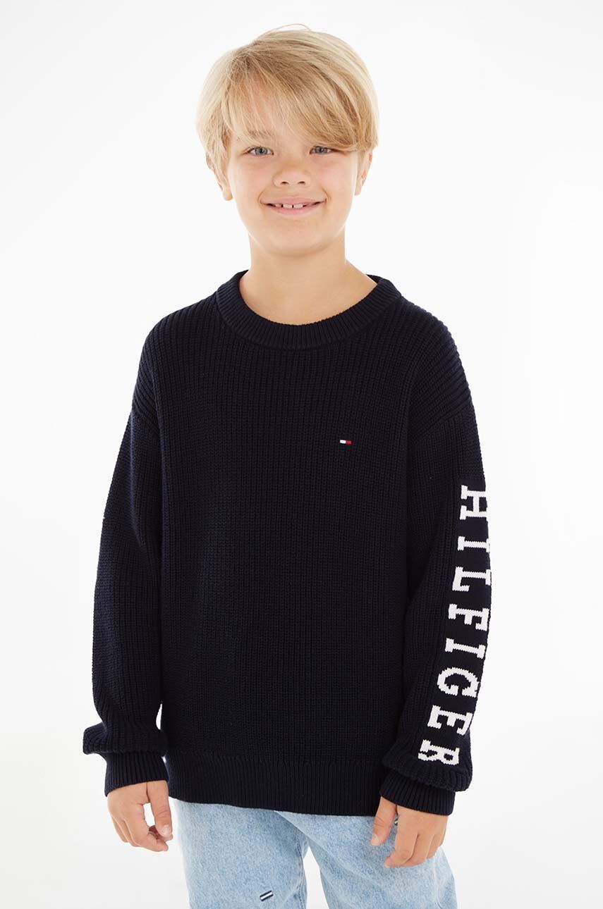 Dětský bavlněný svetr Tommy Hilfiger tmavomodrá barva