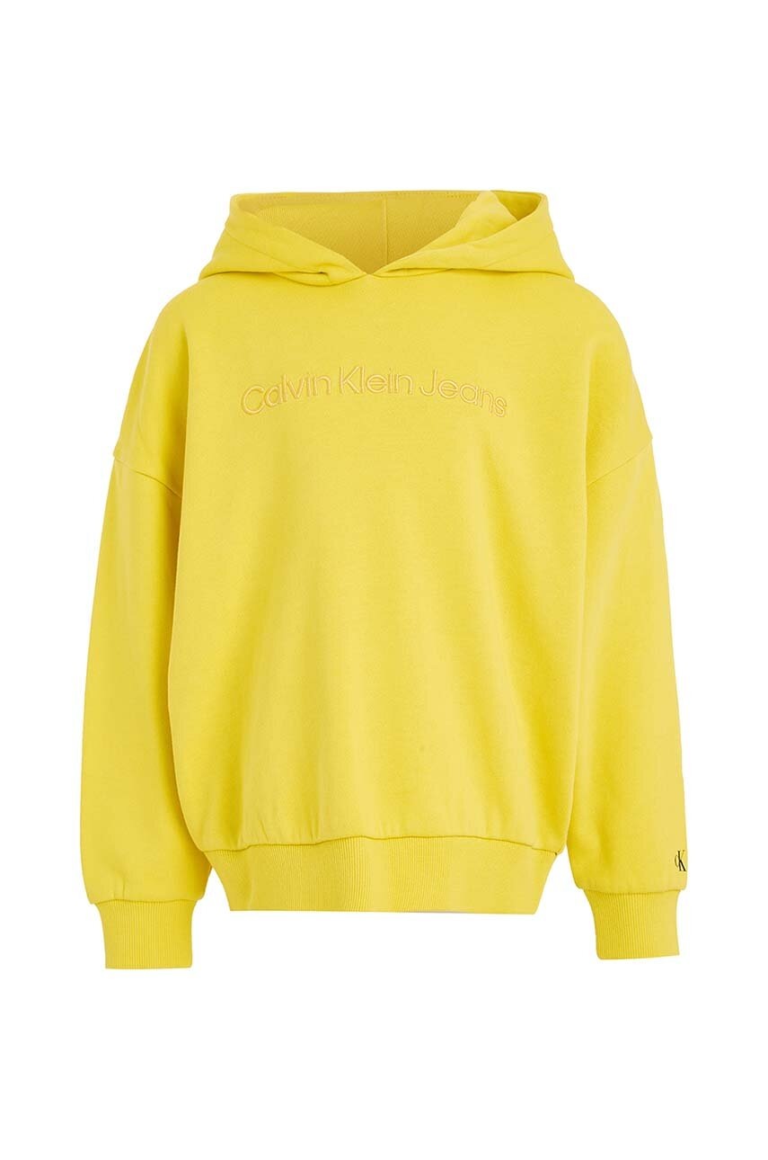 Детская хлопковая кофта Calvin Klein Jeans цвет жёлтый с капюшоном однотонная