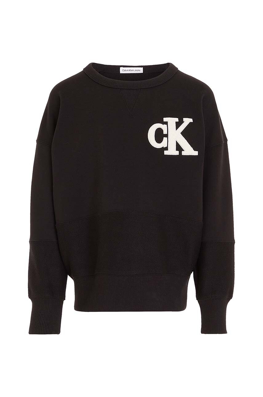 Детская хлопковая кофта Calvin Klein Jeans цвет чёрный с аппликацией