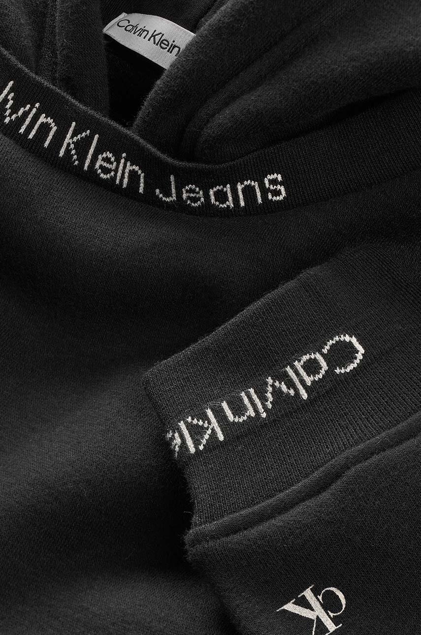 Детская кофта Calvin Klein Jeans цвет чёрный с капюшоном с принтом