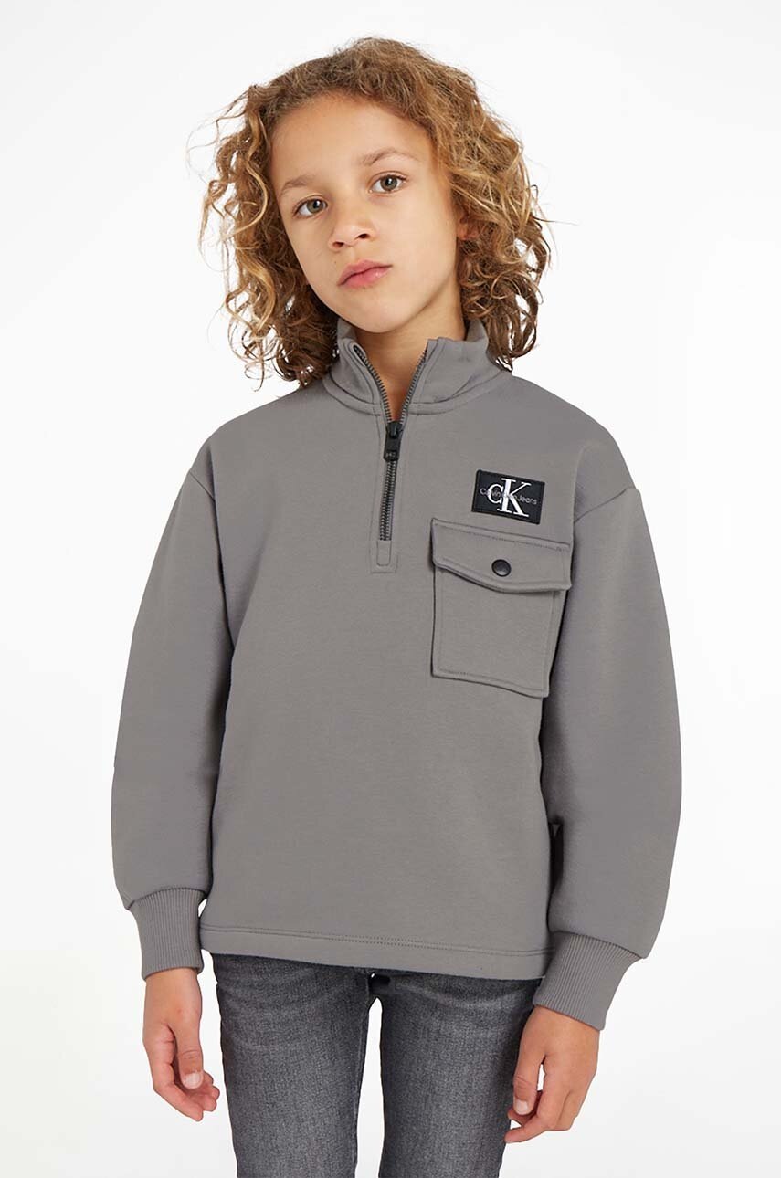 

Детски суичър Calvin Klein Jeans в сиво с изчистен дизайн, Сив