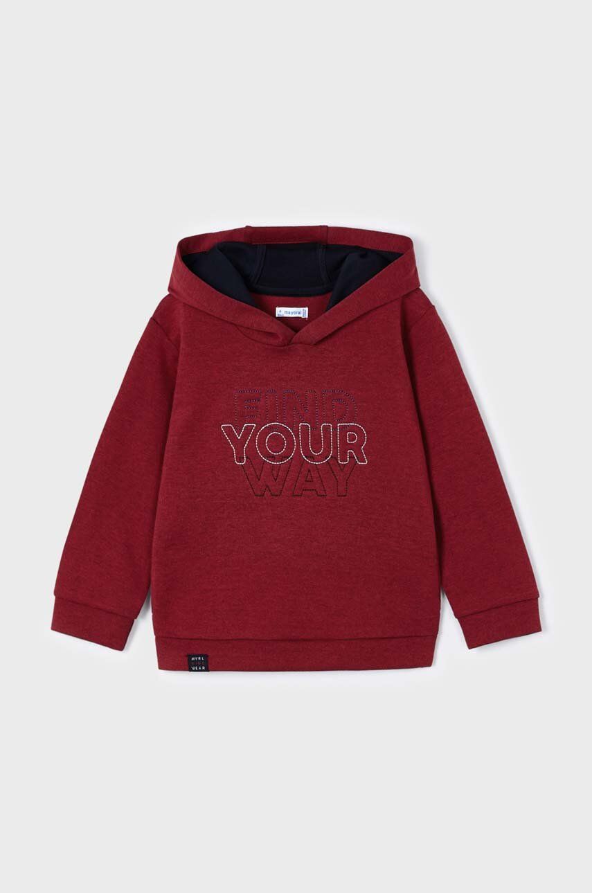 E-shop Dětská mikina Mayoral červená barva, s kapucí, s potiskem