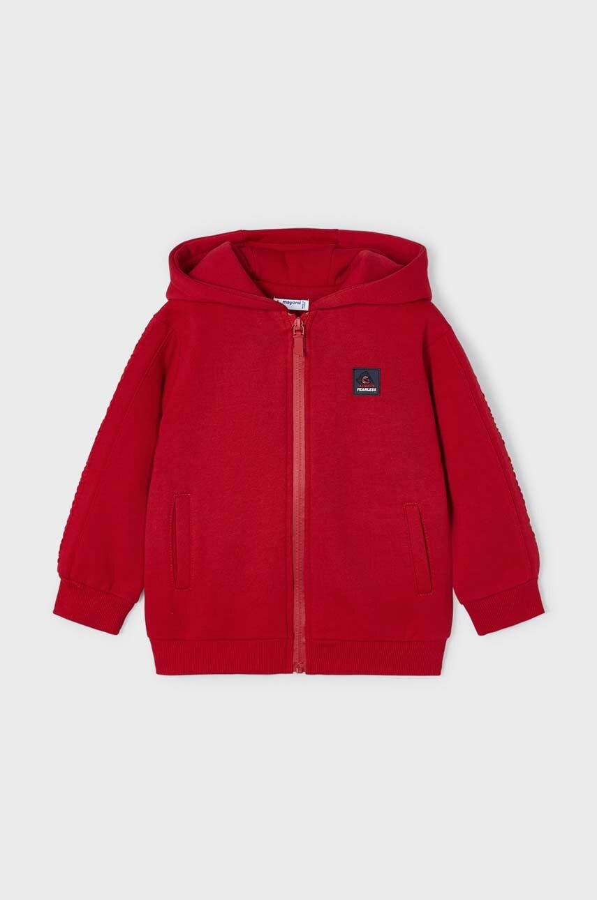 Детская кофта Mayoral цвет красный с капюшоном однотонная