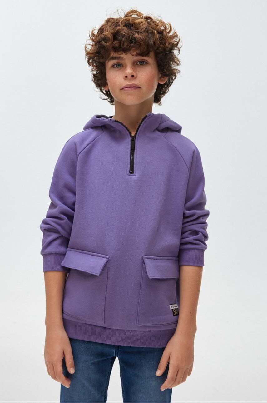 Dětská mikina Mayoral fialová barva, s kapucí, hladká
