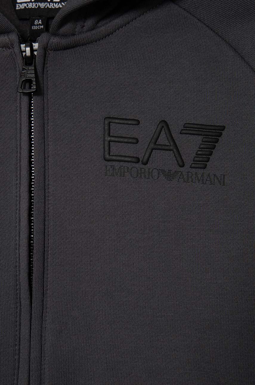 EA7 Emporio Armani Bluza Copii Culoarea Verde, Cu Glugă, Cu Imprimeu